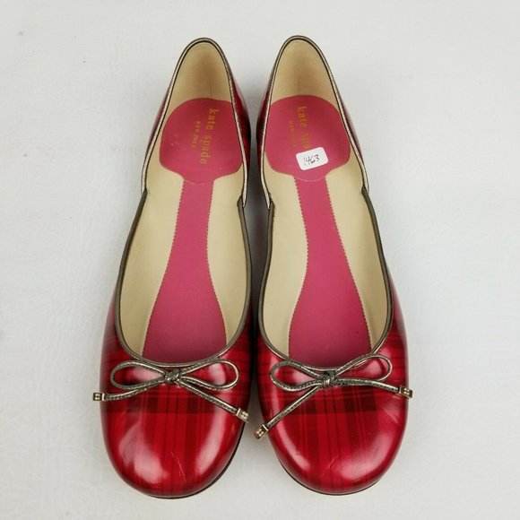 Kate Spade Womens Ballet Flats Red Plaid Bow Sz 8 - Picture 5 of 10